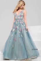 Jovani - V-neck Floral Embroided Long Dress 48433