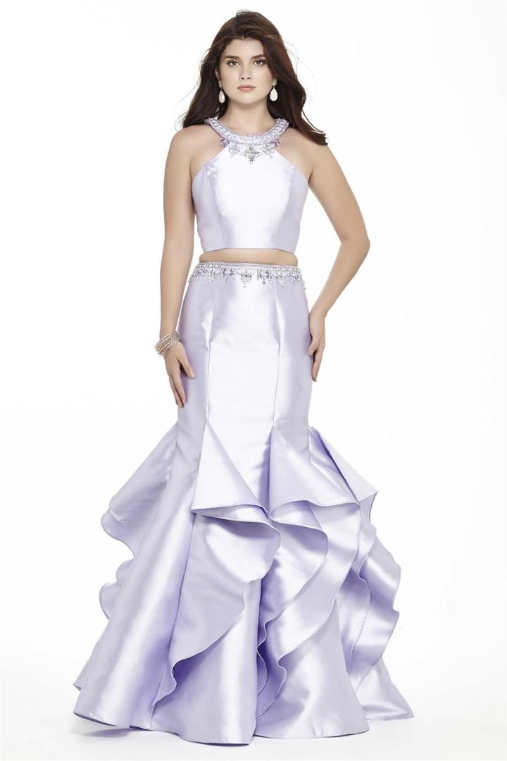 Jolene Collection - 17112 Two Piece Halter Ruffled Mermaid Gown