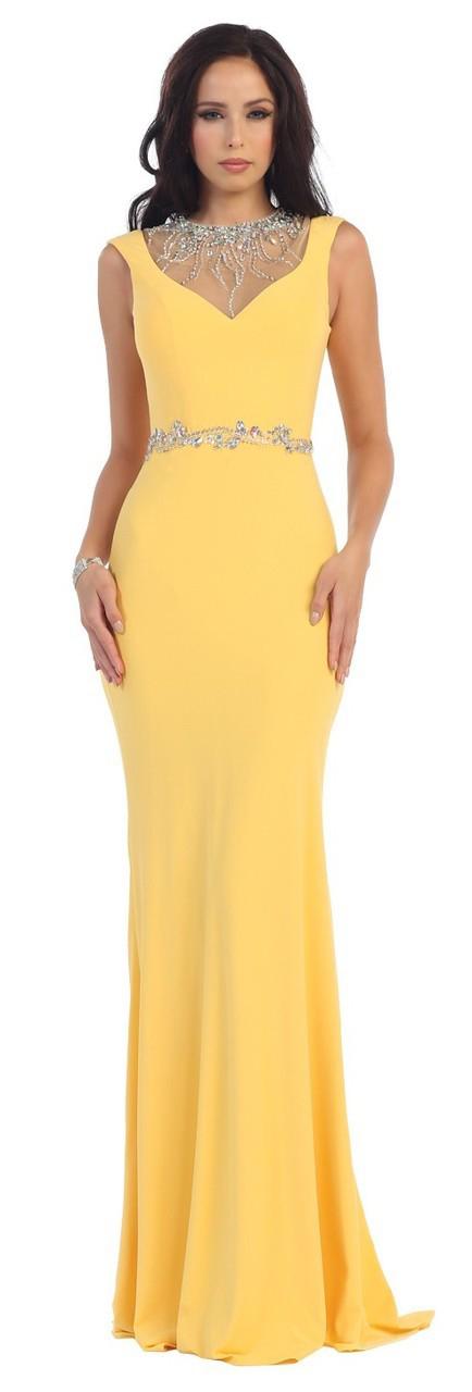 May Queen - Mq-1255 Bejeweled Sheer Sheath Dress