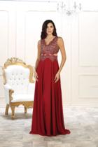 May Queen - Mq1487 Scalloped Metallic Lace A-line Gown