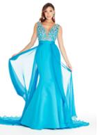Ashley Lauren - 1277 Plunging Evening Dress With Overskirt
