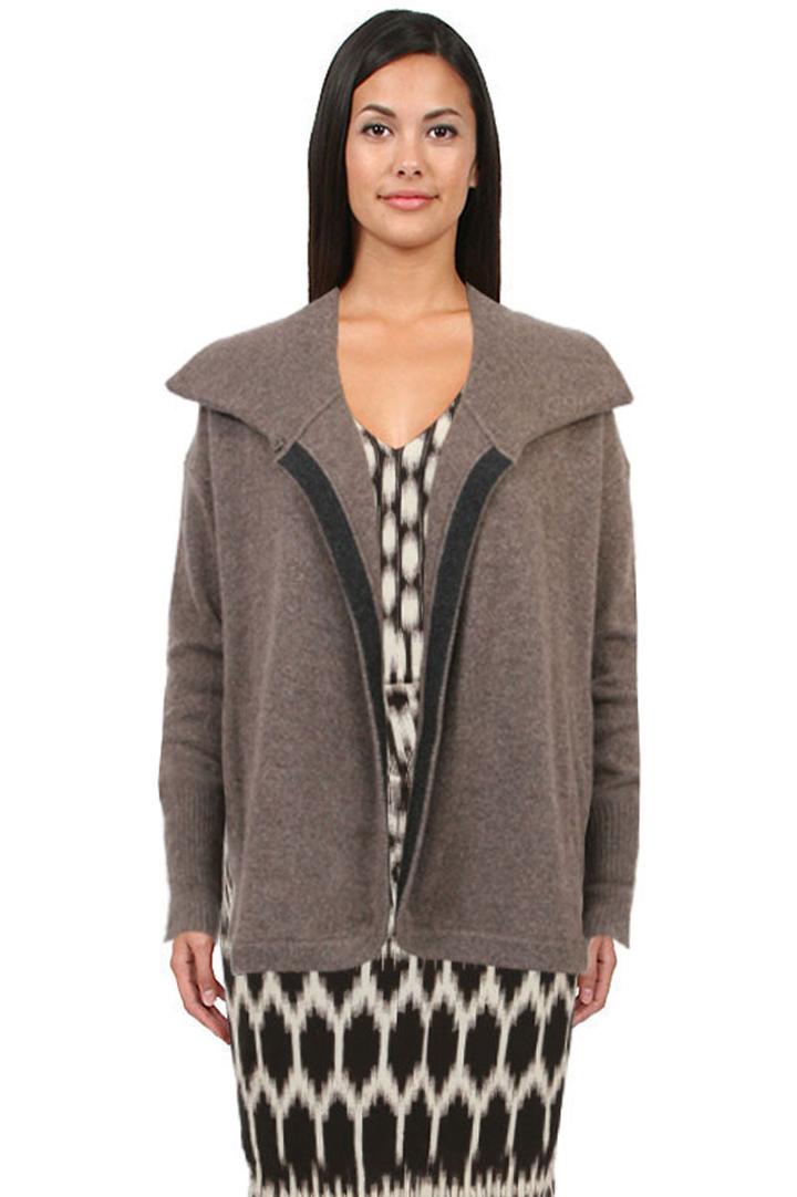 White + Warren - Curved Hem Cardigan In Bark