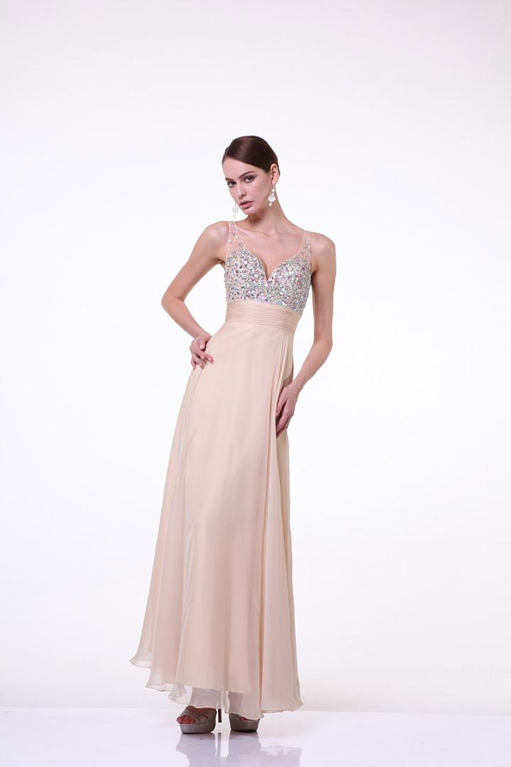 Cinderella Divine - Sleeveless Bedazzled Plunging V-neck A-line Dress