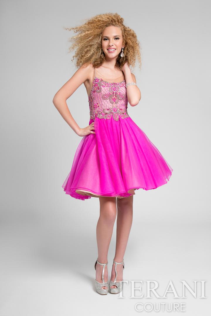 Terani Prom - Stunning Jewelled Square Poleyster Tea Length Dress 1711p2691