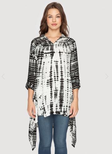 Pete & Greta - Cally Tunic In Black/white Tie Dye Rayon