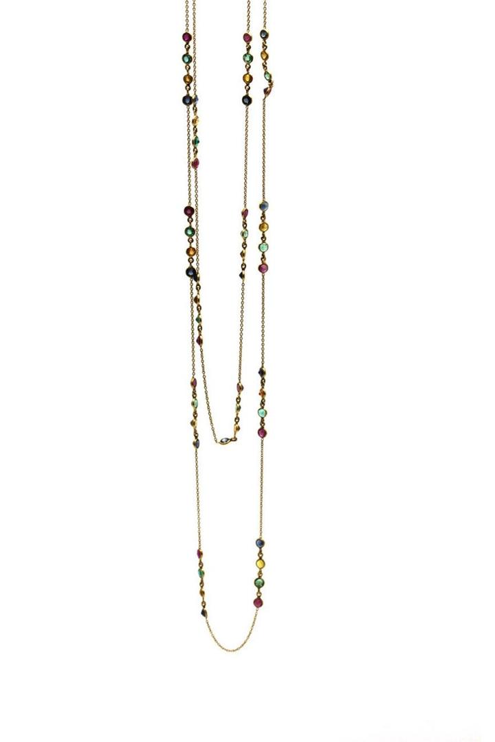 Tresor Collection - Multicolor Stones Long Necklace In 18k Yg