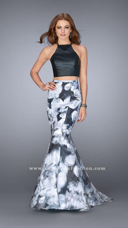 La Femme - Sleeveless High Neck Two-piece Floral Mermaid Dress 24067