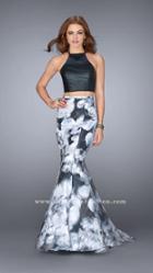La Femme - Sleeveless High Neck Two-piece Floral Mermaid Dress 24067