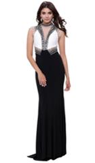Nox Anabel - Contrast Jewel Illusion Paneled Gown 8364