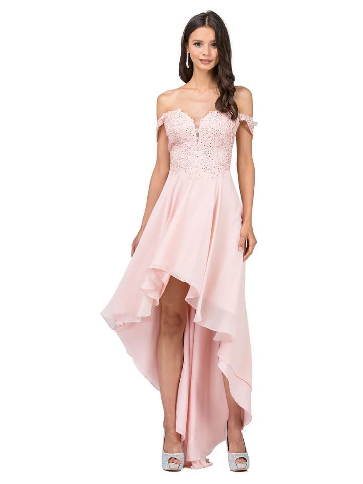Dancing Queen - Off Shoulder Beaded High Low Dress