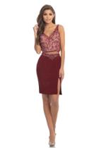 Johnathan Kayne - 8234 Two Piece Bedazzled V-neck Cocktail Dress