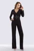 Feriani Couture - 26254 V-neckline Beaded Jumpsuit