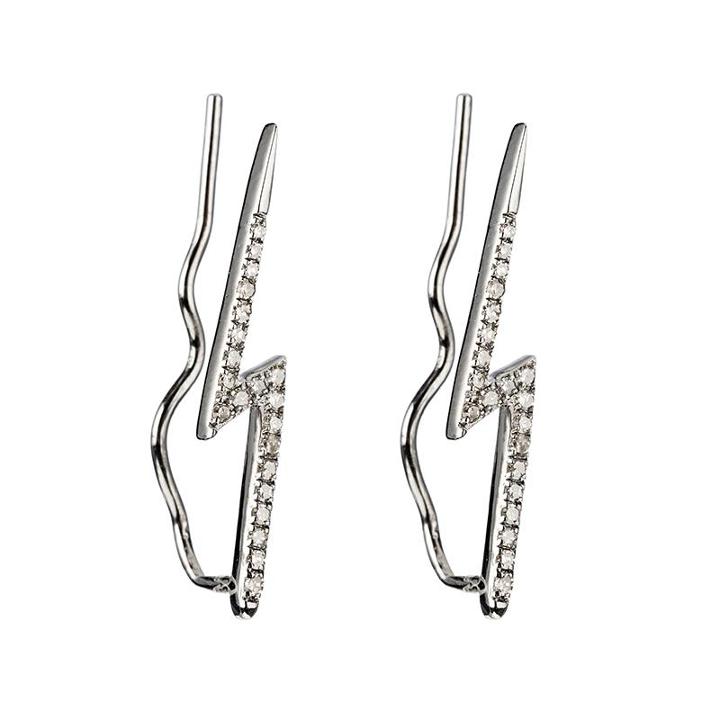 Ashley Schenkein Jewelry - Brooklyn Diamond Rhodium Ear Climbers Lightening Bolt