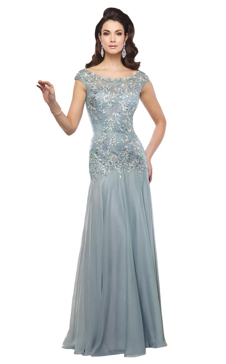 Montage By Mon Cheri - Bateau Neckline Gown In Blue Willow 216962