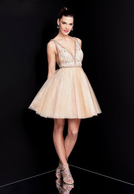 Terani Prom - 1721h4515 Ornate Lace V-neck Cocktail Dress