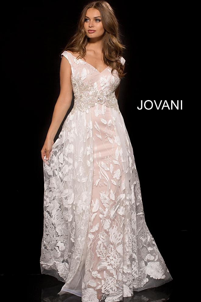 Jovani - 53047 Embroidered Tulle Off-shoulder A-line Dress