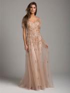 Lara Dresses - 29953 Short Sleeve Bead Tasseled Tulle Dress