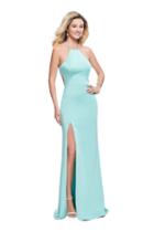 La Femme - 25459 Strappy Halter Fitted Slit Dress