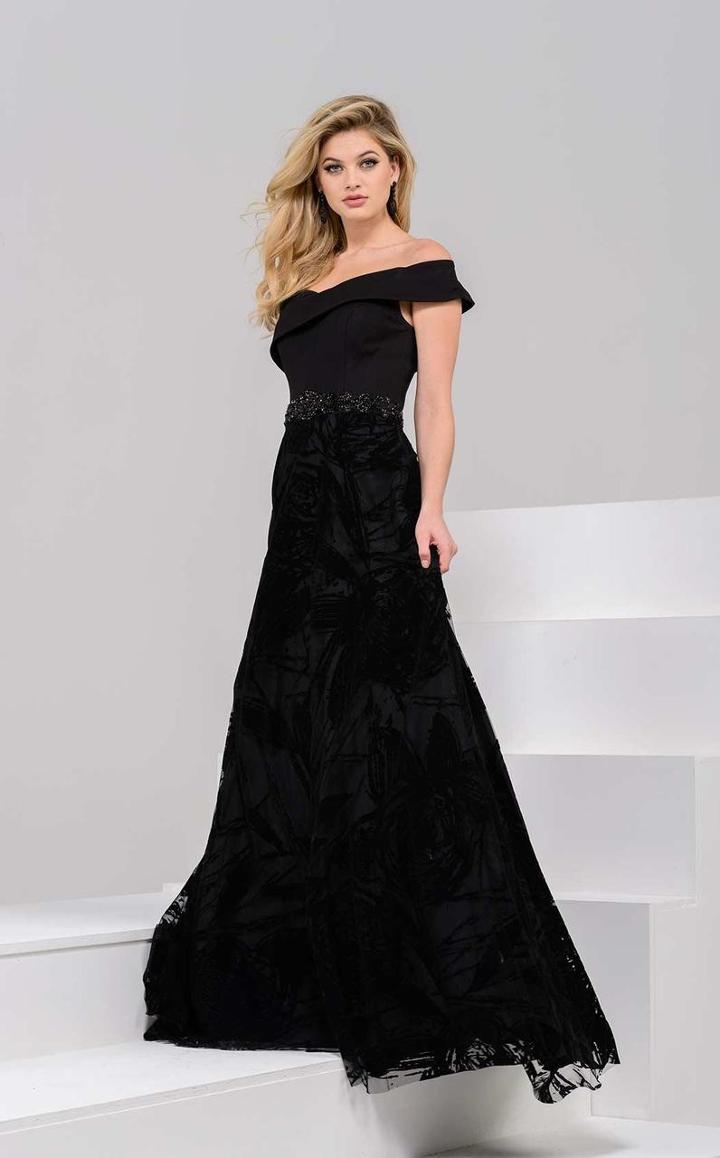 Jovani - 40083 Off Shoulder Floral A Line Gown