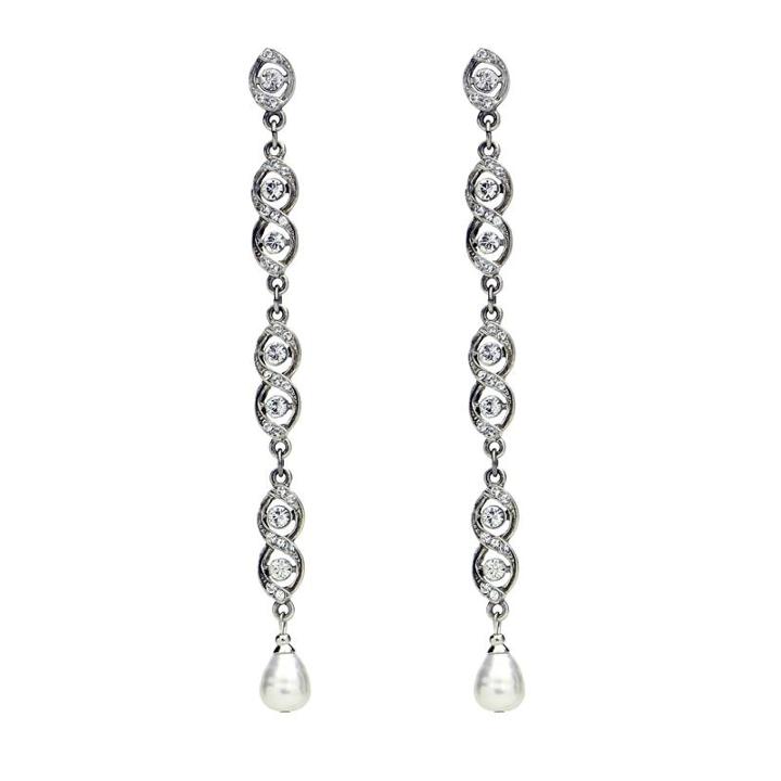 Ben-amun - Linear Crystal Pearl Drop Post Earrings