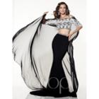 Panoply - Iridescent And Laced Two-piece Off The Shoulder Jersey Trumpet Dress 44304