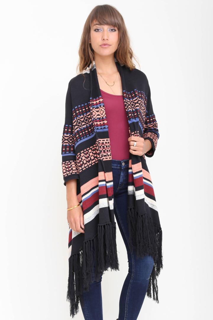 Goddis - Holden Jacquard Sweater With Fringe In Reservoir