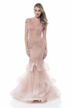 Terani Couture - Cap Sleeve Sparkling Tiered Mermaid Gown 1522gl0839a