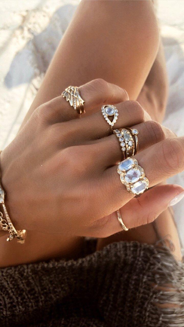 Logan Hollowell - New! Triple Goddess Moonstone Ring With Diamonds