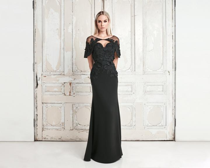 Daymor Couture - 776 Floral Applique Sweetheart Sheath Dress With Cape