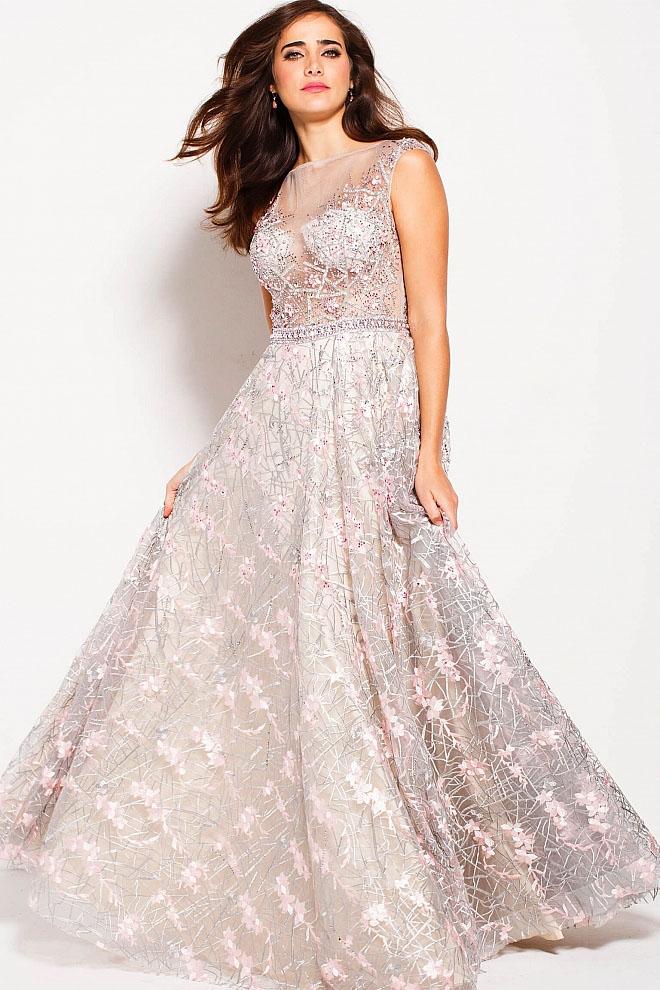 Jovani - 60656 Cap Sleeved Crystal Embellished Ballgown