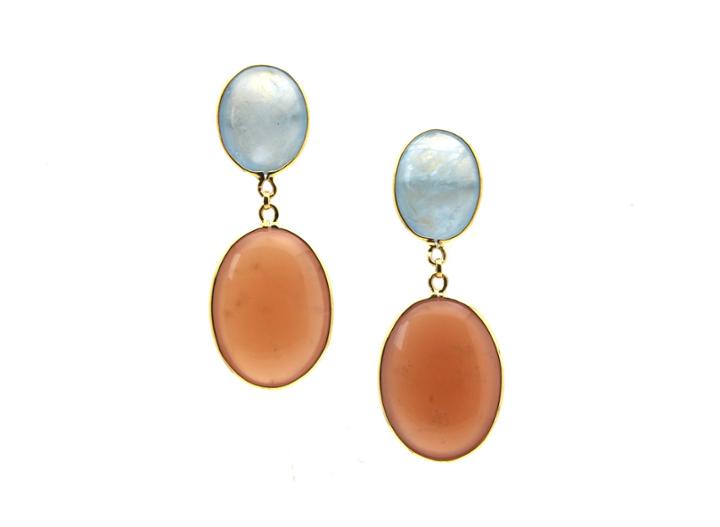 Tresor Collection - 18k Yellow Gold Earring With Aquamarine & Moonstone