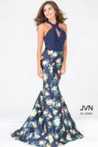 Jovani - Embellished Bodice Halter Neck Floral Dress Jvn47610
