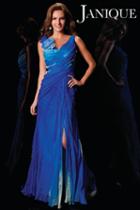 Janique - 250 Silk Hand Painted Dress In Royal