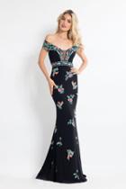 Rachel Allan - 6056 Embroidered Illusion Off Shoulder Dress