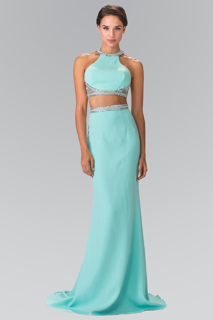 Elizabeth K - Beaded Halter Neck Two-piece Evening Gown Gl2256