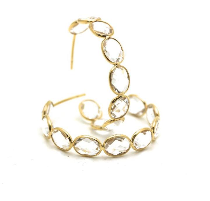Tresor Collection - 18k Yellow Gold Medium Gemstone Hoop Earrings In Crystal Quartz