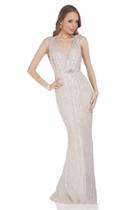 Terani Couture - Long Mermaid Dress With Sequined Stripes 1612gl0501