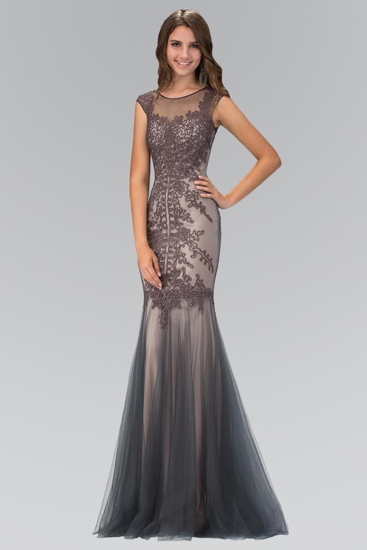 Elizabeth K - Embroidered Illusion Bateau Neck Trumpet Gown Gl1309