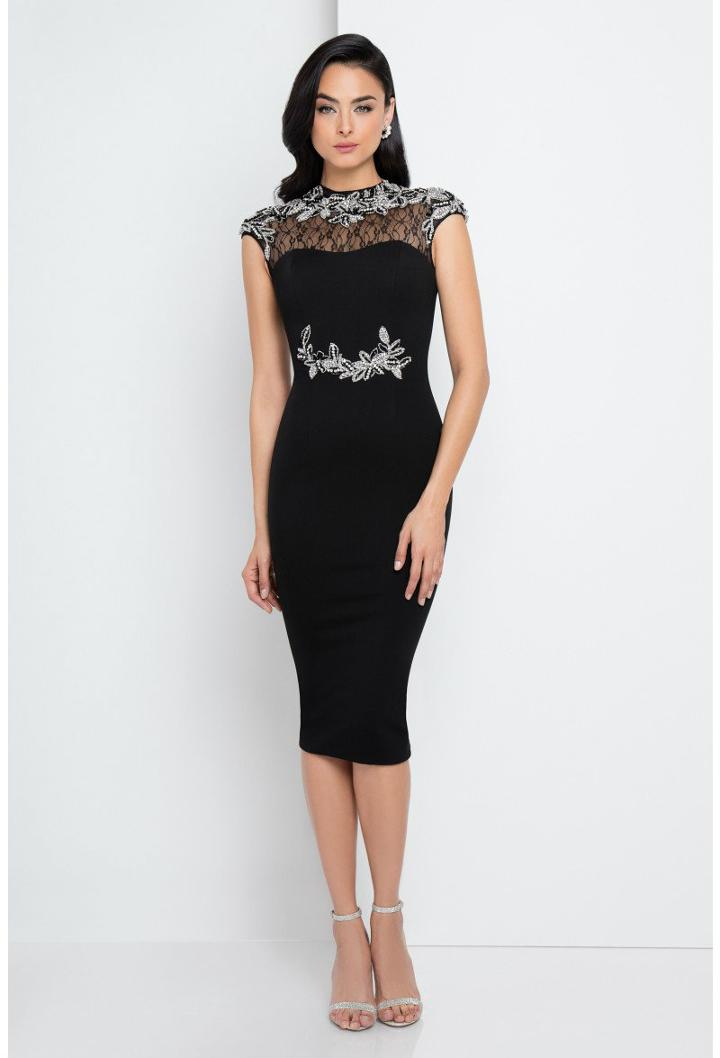 Terani Evening - 1722c4063 Embellished High Neck Cocktail Dress
