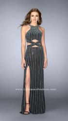 La Femme - Elegant Beaded High Neck Long Dress 24639
