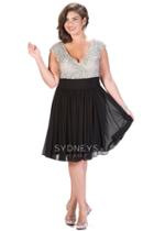 Sydney's Closet - Crystal-encrusted V-neck Pleated A-line Cocktail Dress Sc8081