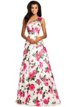 Johnathan Kayne - 8034 Floral Print One Shoulder Jacquard Dress