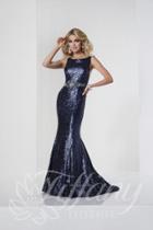 Tiffany Designs - 46135 Bateau Neck Sequined Trumpet Gown