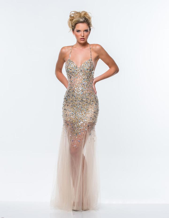 Terani Prom - 151p0122a Bejeweled Illusion Spaghetti Strap Dress