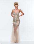 Terani Prom - 151p0122a Bejeweled Illusion Spaghetti Strap Dress