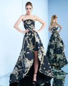 Ieena Duggal - 25723i Strapless Printed High Low Gown