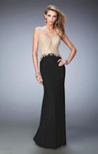 La Femme - 22349 Gilded Illusion Contrast Evening Gown
