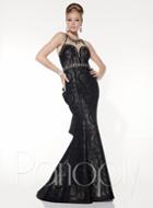 Panoply - Ruffle Skirt Paneled Illusion Trumpet Gown 14808