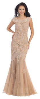 Smart Cap Sleeve Lace Applique Mesh Mermaid Dress