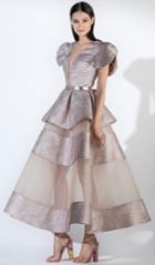 Saiid Kobeisy - 3449 Split Puff Sleeve Metallic Brocade Peplum Gown